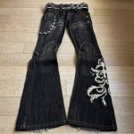 Y2K Vintage Pestaud Kulutatud K&otilde;rge V&ouml;&ouml;koht Laienevad Teksap&uuml;ksid Naistele Madala V&ouml;&ouml;kohaga Venivad Denim P&uuml;ksid Medium black