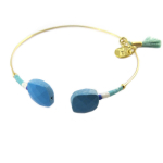 7bis [Q1372] - Bracelet artisanal 'Boho' turquoise dor&eacute; - 50 mm 10 mm t&uuml;rkiissinine