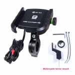 Veekindel mootorratta 360-kraadine mootorratta juhtraua peegli mobiiltelefoni kinnitushoidik koos QC 3.0 USB-laadijaga iPhone Samsung Xiaomi nutitelefoni jaoks must