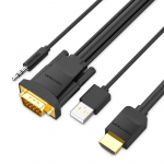 Ventioni HDMI VGA-kaabel HDMI-maas-VGA-muundur koos 3,5 mm heli USB-toitekaabli adapteriga arvutiteleri jaoks BOX 1080P HDMI-VGA-ks 1m must