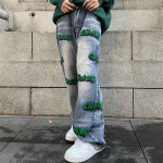 T&auml;navar&otilde;ivad High Street Meeste Tikand Mood Denim Vintage Y2K Riided Teksad Sirged kottis p&uuml;ksid Mehed Harajuku P&uuml;ksid Teismelised S sinine