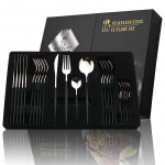 24 tk musta k&auml;epidemega kuldne s&ouml;&ouml;giriistade komplekt roostevabast terasest nuga kahvel lusikas lauan&otilde;ude komplekt festivali k&ouml;&ouml;gi s&ouml;&ouml;giriistade kingitus 24pcs + 1 box must/h&otilde;be