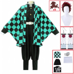 Demon Slayer Kimetsu no Yaiba Tanjiro Kamado Cosplay kost&uuml;&uuml;m Kimono Mantel Halloweeni pidu Anime riided vormikomplekt XXXL