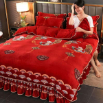 King-/queen-size/kahe suurusega lina tekikate Padjap&uuml;&uuml;r Neljaosaline komplekt tihendav magamistuba Lihtne voodipesu Kvaliteetne talvine kahepoolne flanell King 4pcs