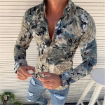 Meeste mood loominguline Slim Fit abstraktne tr&uuml;kitud s&auml;rk pikkade varrukatega vabaaja s&auml;rk XXXL hall v&auml;rv