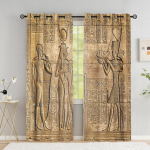 Egiptuse aknakardinad Hierogl&uuml;&uuml;fid Vana-Egiptuse templi seinamaalingul Mustad kardinad Vintage kardinad Kodu magamistoa sisekujundus 2 paneeli W53.5 X H114cm X 2