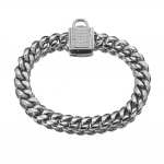 18K kullaga koera treenimiseks Choker kaelakee kett, 14mm lai roostevabast terasest lemmiklooma kaelarihm Luksuslik Kuuba &uuml;hendus tsirkooniumlukuga koerale 10inch(25cm)