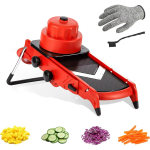 Mandoliini viilutaja k&ouml;&ouml;ki, juurvilja-sibulahakkija, kartuliviilutaja Julienne viilutaja reguleeritava paksusega punane