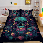 3D Skull Head Player voodipesu komplekt Koljupea mustriga tekikott ja padjap&uuml;&uuml;r 2/3 osaga m&auml;ngumasinate seeria kodukaunistus Baby 100x135cm