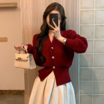 Prantsuse v&auml;ike aromaatne kardigan kampsun naiste aura V-kaelusega kampsun jakk pikkade varrukatega k&otilde;rgetasemeline talje kampsun naiste topp One Size must