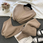 3 tk/komplekt Kootud kampsun, kost&uuml;&uuml;m vabaaja kett Vest Kootud jakk + elastsed p&uuml;ksid Kolmeosalised komplektid Naiste komplektid L khaki