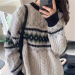 Naiste sviiter Vintage Contrast Twist kampsun S&uuml;gistalv 2023 Uued kudumid Top Pullovers Naiste riided džemprid One size beež