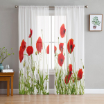 Moonip&otilde;ld punased lilled valged l&auml;bipaistvad kardinad elutoa aken t&uuml;llkardinad magamistoa k&ouml;&ouml;gi jaoks Kodukaunistus Voile kardinad W135 x H137cm x2