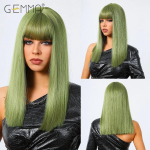 Roheline s&uuml;nteetiline Cosplay parukas koos tukkidega, keskmise pikkusega sirged parukad naistele Halloweeni peol Naturaalsete juustega parukas Kuumakindel