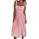 Suvekleit Elegantne Beauty Daami Kleit Varrukateta V&auml;rvilised Lilled P&uuml;hade Riided Prindi Seljata Midi Kleit Kandiline Kaelus 2XL roosa