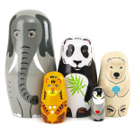 5 tk Ilusad k&auml;sitsi valmistatud puidust looma pesitsevad nukud elevant panda pesitsevad nukud kingitus pesitsemise soovinukud matrjo&scaron;kad traditsioonilised 14x6.8cm