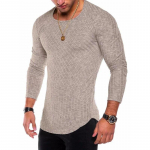 Suures suuruses S-4XL Slim Fit kampsun T-s&auml;rk Meeste kevad-s&uuml;gis &otilde;huke O-kaelusega kootud vabaaja soliidne pullover S khaki