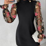 YYFS Moda de mujer Primavera Oto&ntilde;o Color s&oacute;lido Patr&oacute;n de flores Estampado Manga larga O-Cuello Vestidos casuales XXL must