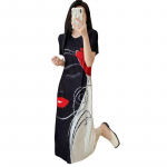 Wrinkled Spring/Summer New Printed Round Neck Dress Women's Style Flesh Covering Loose Mid length Dress M must