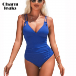 Charmleaks &uuml;hes t&uuml;kis naiste ujumistrikoo, mitme &otilde;larihmaga V kaelarihm, &otilde;&otilde;nestav supelkost&uuml;&uuml;m Seksikas Monokini ujumisriided S-XL S