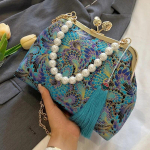 2024. aasta disainer naiste k&auml;ekotid ja rahakott lillelised &otilde;lakotid Vintage Pearl Tutt Shell Clip Lady Chain Satchel Crossbody kotid helesinine v&auml;rv