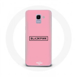 &Uuml;mbris Samsung Galaxy A8 2018 Blackpink K-pop Group logo roosa taustaga