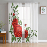Punased roosid Kaunid l&auml;bipaistvad aknakardinad elutuppa Magamistoa Moodsad Voile T&uuml;llkardinad Kangast kardinad k&ouml;&ouml;gi jaoks 135W x 114H(cm)
