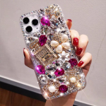 Luksuslik Bling Pearl Crystal Diamond Rhinestone lille&uuml;mbris Samsung S24 Ultra S23 FE S22 Plus A15 A25 A35 A55 A14 A24 A34 A54 A13 A23 A33 A53 A52 jaoks Samsung A53 roosa punane v&auml;rv