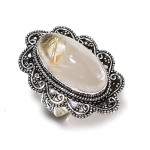 Natural Golden Rutile Gemstone Handmade 925 Sterling Silver Ring Size 8 p3a59