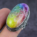 Natural Rainbow Solar Quartz Gemstone Handmade 925 Sterling Silver Ring S.7 l9r18