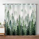Roheline Mets Aknakardinad Akvarell Puu siluett Loodusmaastik Tr&uuml;kitud kardin magamistoa elutuppa 135W185H(CM)53x73in&Grommet Top