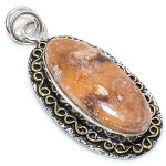 Natural Silver Leaf Jasper Stone 925 Sterling Silver Two Tone Pendant 2.09 q2b23