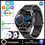 2024. aasta nutikell meeste k&auml;ekell 4 Pro AMOLED HD-ekraaniga Bluetooth-k&otilde;ne NFC terviseseire nutikell 2024 uus kell GT4 jaoks Silicone+Leather+Steel must