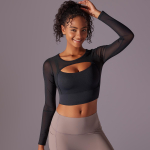 Aurothi naiste jooga pikkade varrukatega s&auml;rgid Kootud Quick Dry Fitness Jooksmine Top Stretch hingavad j&otilde;usaali spordis&auml;rgid S must