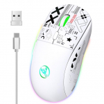 T90 2,4G juhtmevaba mehaaniline hiir RGB m&auml;nguhiir Ergonoomiline 10 miljoni klahvivajutusega 3600DPI hiir 11 RGB valgustusrežiimid hiired valge