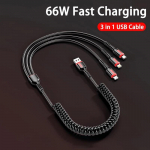 3 in 1 66W 6A kiirlaadimine USB-t&uuml;&uuml;pi C-kaabel Mikro-USB-kaabel iPhone'i laadimiskaabel Samsungi Xiaomi laadimiskaabli jaoks 1 M