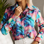 Kevads&uuml;gisene elegantsed mustriga pluusid, naiste n&ouml;&ouml;biga kaelarihmaga pikad varrukad vabaaja t&auml;navas&auml;rgid M tumesinine v&auml;rv