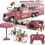 Kaugjuhtimispuldiga auto, 2,4 GHz roosa kaugjuhtimisauto muusika, tulede ja mini matkam&ouml;&ouml;bliga, elektrilise simulatsiooniga haagismaja mudelm&auml;nguasi t&uuml;drukutele korallipunane v&auml;rv