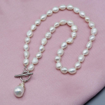 Barokkne kaelakee valge loodusliku p&auml;rli ripats kaelakee k&auml;sitsi valmistatud ripats helmestega kaelakee vintage ehete disainiga kaelakee naistele SILVER PLATED