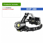 XHP360 LED-esituli Super suure v&otilde;imsusega esilatern Laetav v&otilde;imas LED-peaga taskulamp Tugeva valguse valgustusega prožektor Kit A must