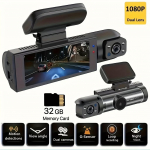 1080P Full HD topelt armatuurkaamera &ndash; laia nurgaga esi- ja sisesalvestus, 3,16-tolline LCD-ekraan, 170&deg; vaade, &ouml;ine n&auml;gemine, 24h parkimismonitor, G-sensor Front &Inside+ 32GB Card