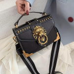 Vintage mini Crossbody kott, Lion Head Decor k&auml;ekott, punk stiilis neetdekooriga &otilde;lakott must