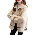 Talvine naiste mantel &Uuml;herealine lahtik&auml;iv krae, pikad varrukad, lahtised paksud pl&uuml;&uuml;sist taskud, v&ouml;&ouml; sisustus, tuulekindel soe jakk L beež