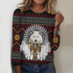 Topid kevadeks ja s&uuml;giseks loomade Wolf Print &Uuml;markaelusega pikkade varrukatega T-s&auml;rk Fall Casual Slim Pullover naiste pikkade varrukatega top XS valge