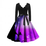 Naiste vintage klassikaline kleit kaelusega v&ouml;&ouml;kohaga kikilips, pikkade varrukatega Halloweeni tr&uuml;kiga V-kaelusega kiikkleit M oranž