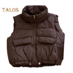 Naiste vestmantel p&uuml;stkrae varrukateta lukuga esiliist puuvillane vest taskutega n&ouml;&ouml;r&auml;&auml;ris lahtise l&otilde;ikega &uuml;hev&auml;rviline puhvervest XL kohv