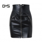 Punk stiilis naiste talvine miniseelik k&otilde;rge v&ouml;&ouml;kohaga taskud lukuga suletav l&uuml;hike seelik Liibuv puusakujuline seksikas kunstnahast seelik L must