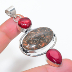 Natural Ocean Jasper, Garnet 925 Sterling Silver Jewelry Pendant 2.76 z8b94