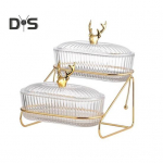 Kolmetasandiline kuivatatud puuviljade vitriin koos p&auml;hklialusega Stiilne p&otilde;drakaas Tugev plastikust raudraamiga puuviljataldrik P&otilde;hjamaade moodne suupistealus puuviljade kommide jaoks P&auml;hklid Dual Layer