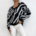 S&uuml;gis- ja talvine naiste sviiter, V-kaelusega sviiter, must Zebra print S must